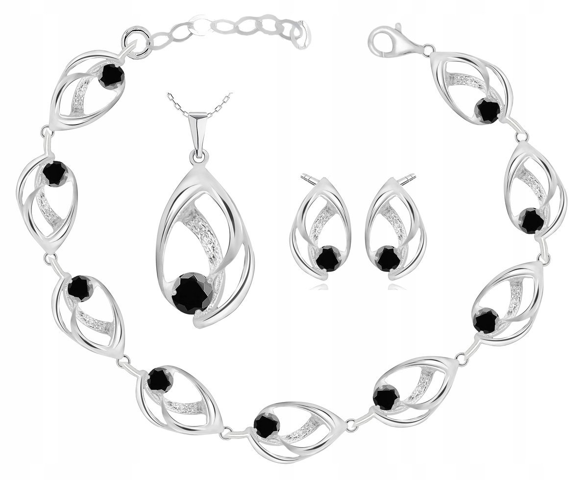 Srebrny Zestaw Biżuterii Z Czarnymi Cyrkoniami