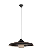 Lampy sufitowe - HUANUNI LE44574 Nowoczesna lampa wisząca z szerokim, płaskim abażurem z rattanu w odcieniach brązu i czerni - miniaturka - grafika 1