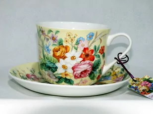 P4Y, Duża Filiżanka 370 Ml + Spodek Kwiaty, Cream - Filiżanki - miniaturka - grafika 1