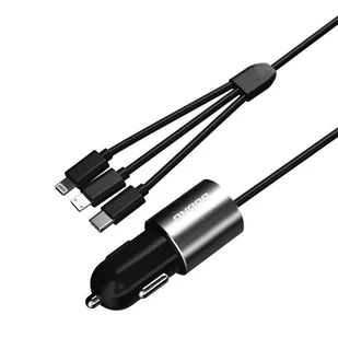 Dudao 3w1 ładowarka samochodowa USB 3,4 A wbudowany kabel Lightning / USB Typ C / micro USB czarny (R5ProN black) - Kable USB - miniaturka - grafika 8
