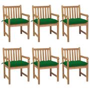Fotele i krzesła ogrodowe - vidaXL Lumarko Krzesła ogrodowe z zielonymi poduszkami, 6 szt., drewno tekowe! 3073051 - miniaturka - grafika 1
