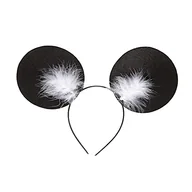 Ozdoby do włosów - Widmann 01121 opaska do włosów z uszami myszki i piórami Marabou, unisex – dla dorosłych, czarno-biała, Taglia unica - miniaturka - grafika 1