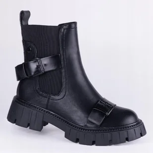 Botki traperki damskie GOODIN GD-XR-628 skóra eko klamry czarne 39 - Botki damskie Botki traperki damskie GOODIN GD-XR-628 skóra eko klamry czarne 39 - Botki damskie - miniaturka - grafika 1