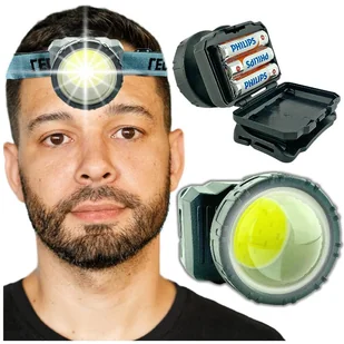 LATARKA CZOŁOWA LED COB SOCZEWKOWA BATERIE PHILIPS LAMPKA CZOŁÓWKA NA KASK - Latarki - miniaturka - grafika 1
