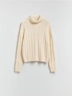 Swetry damskie - Reserved - Golf z ozdobnym splotem - kremowy - miniaturka - grafika 1