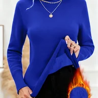 Swetry damskie - TEMU Elegancki Gruby Sweter Damski - Ciepły na Zimę, Wysoki Kołnierz Długa Rąkaw Okragła Szyja Pulower Jednokolorowy Czarny-Tunika do Stylizacji - miniaturka - grafika 1