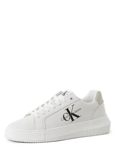 Calvin Klein Jeans - Damskie tenisówki ze skóry, biały - Trampki damskie - miniaturka - grafika 1