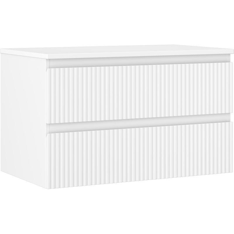 Mexen Rivel szafka łazienkowa podumywalkowa 80 cm z blatem, 2 szuflady, ryflowana , biała mat - 91A20-08047-2-BFFC01