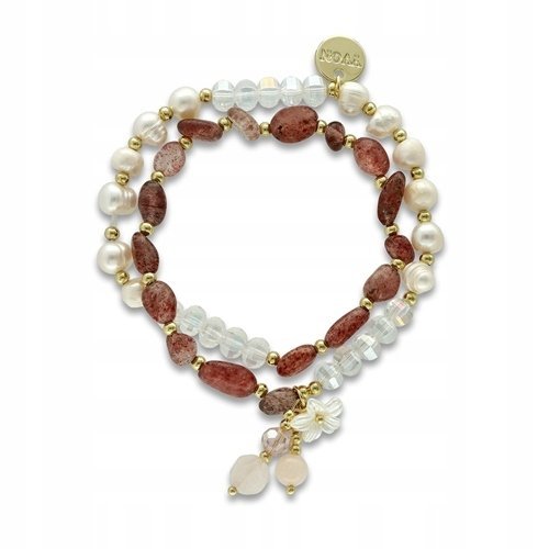 Bransoletka Pozłacana Z Kryształów, Pereł, Kwarcu Owijana Z Pudełkiem