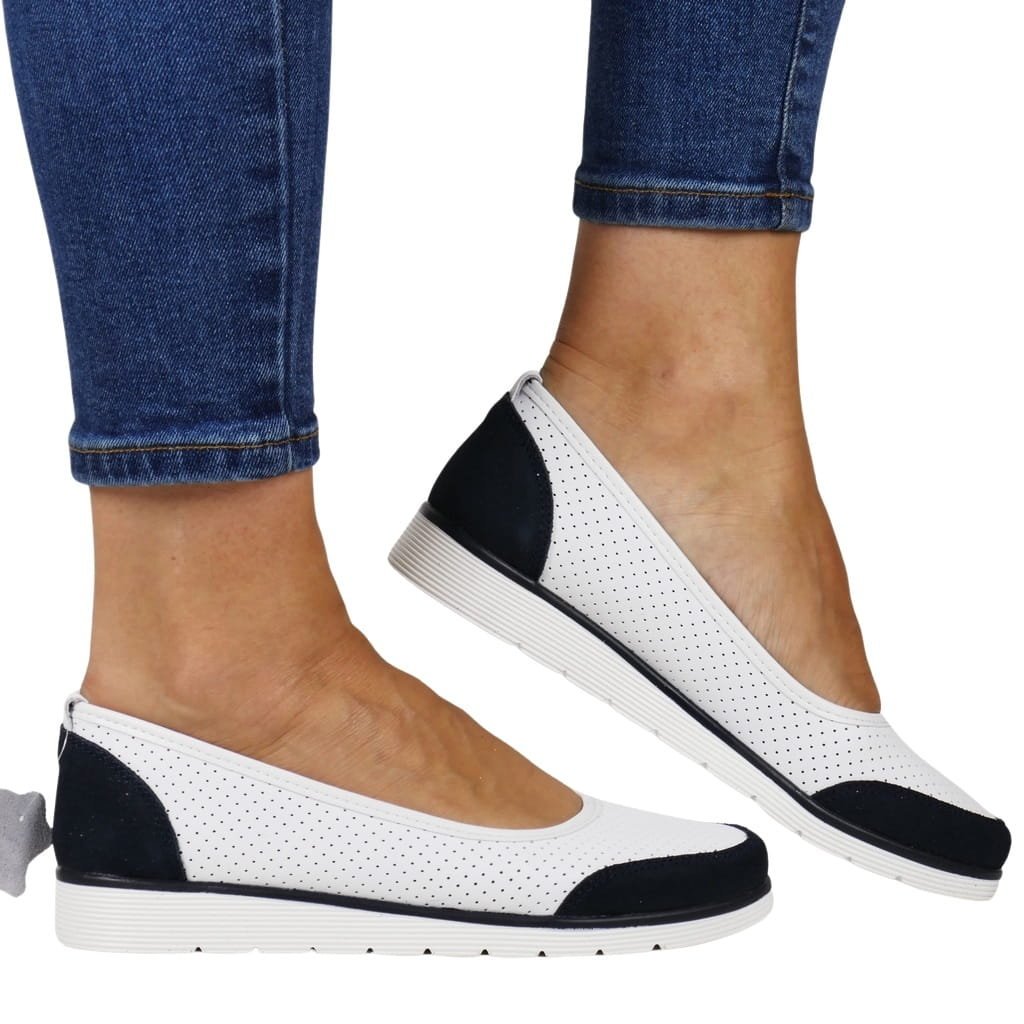 BALERINY SPORTOWE PÓŁBUTY SKÓRZANE NA KOTURNIE FILIPPO 4524 BIAŁO GRANATOWE