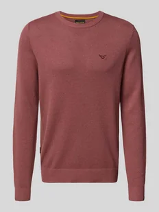Sweter z dzianiny z okrągłym dekoltem i wyhaftowanym logo - Swetry męskie - miniaturka - grafika 1