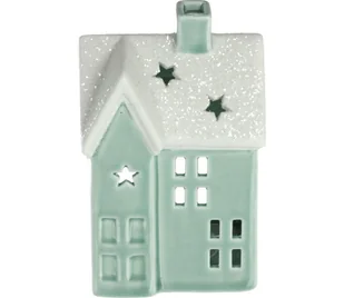 Porcelanowy domek na świeczkę 11,1 cm miętowy - Ozdoby bożonarodzeniowe - miniaturka - grafika 1