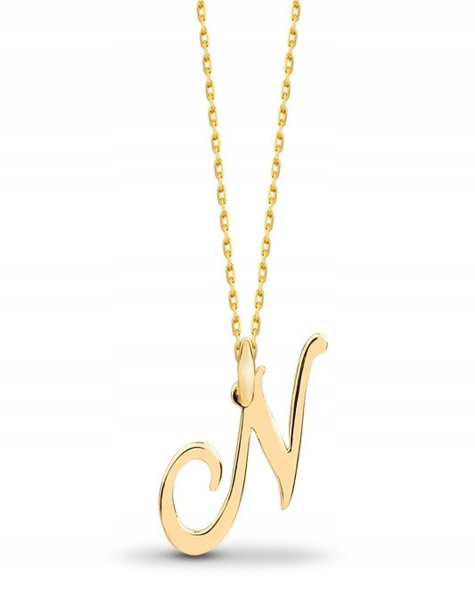 ZŁOTA KOMPLET ZAWIESZKA ŁAŃCUSZEK LITERKA N 333