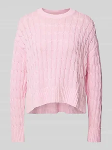 Sweter z dzianiny z czystej bawełny z okrągłym dekoltem - Swetry damskie - miniaturka - grafika 1