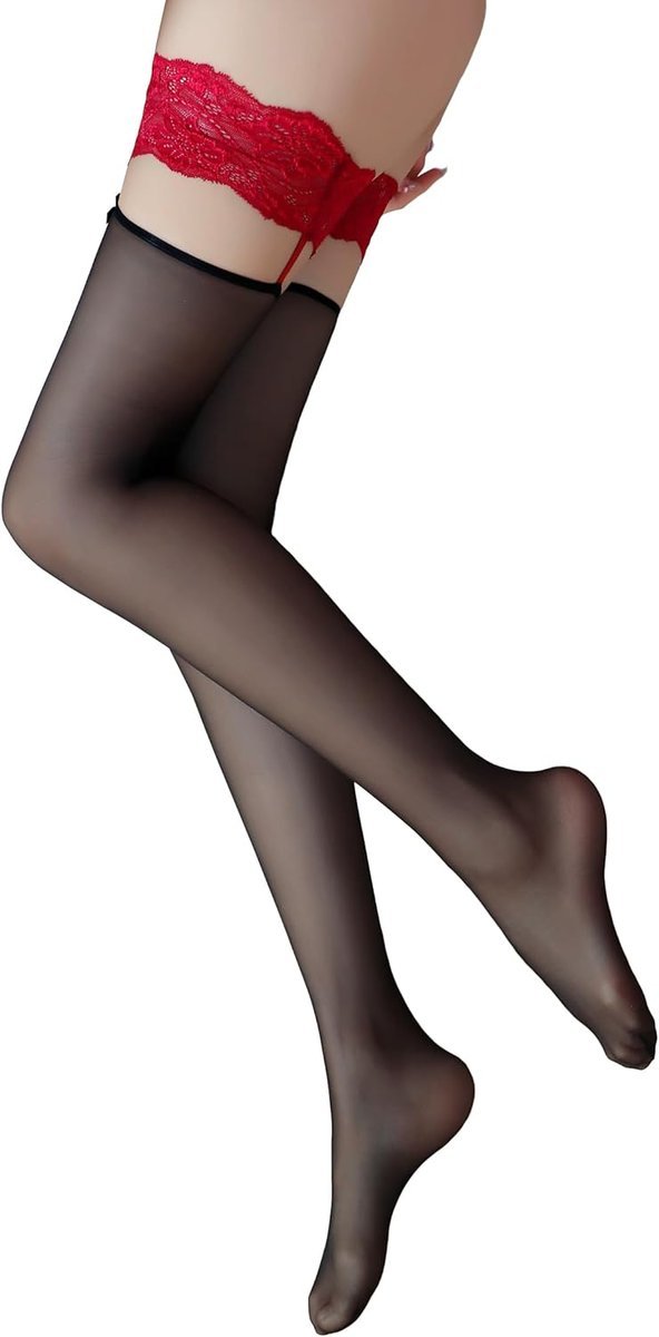 POŃCZOCHY DAMSKIE SAMONOŚNE DO UDA Z KORONKĄ 20DEN GŁADKIE czarneONE SIZE