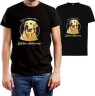 Koszulki męskie - T-SHIRT MĘSKI Z NADRUKIEM GOLDEN RETRIEVER PSY KOSZULKA CZARNA R-XL A144 - miniaturka - grafika 1