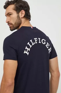 Koszulki męskie - Tommy Hilfiger t-shirt bawełniany męski kolor granatowy z nadrukiem - grafika 1