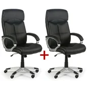 Fotele i krzesła biurowe - B2B Partner Skórzany fotel biurowy Foster, czarny, 1+1 GRATIS 412166 - miniaturka - grafika 1