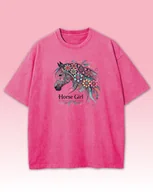 Koszulki i topy damskie - Koszulka oversize Horse Girl Kolorowy Koń Sprana Ciemnoróżowy XL - miniaturka - grafika 1