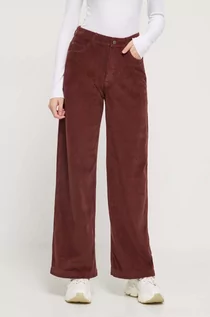 Spodnie damskie - Roxy spodnie sztruksowe kolor brązowy szerokie high waist - grafika 1