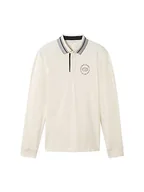 Koszulki męskie - TOM TAILOR Męska koszulka polo z długim rękawem z nadrukiem logo, 18592-vintage beżowy, XXL - miniaturka - grafika 1