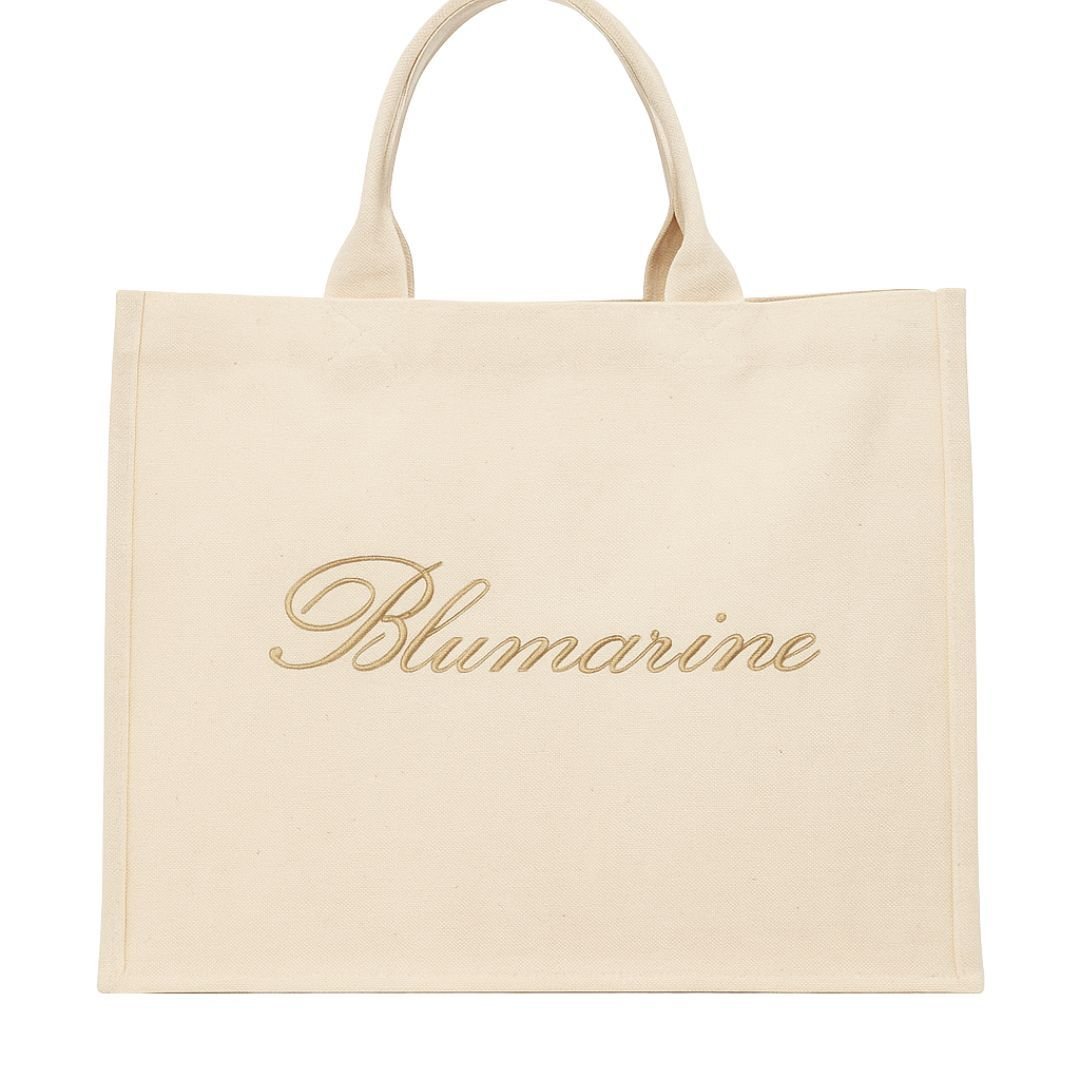 Borsa Mare in Canvas con Logo Ricamato Blumarine Home Gabardine - Beige
