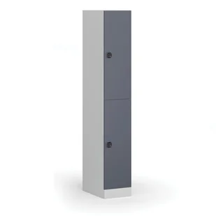 Szafka ubraniowa ze schowkami, 2 schowki, 1850 x 300 x 500 mm, zamek elektroniczny na kod, drzwi ciemnoszare - Szafki biurowe - miniaturka - grafika 1