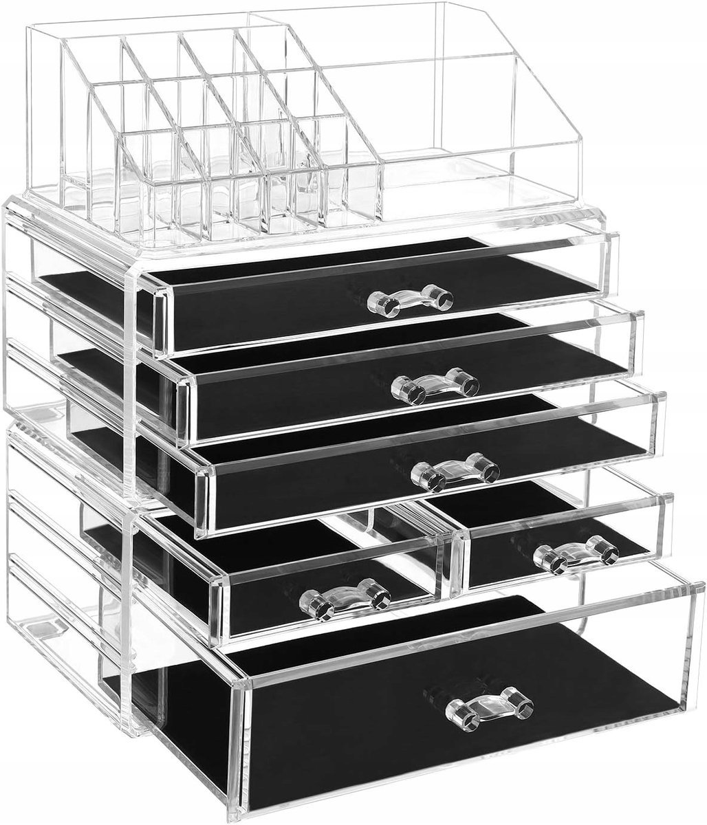 ORGANIZER NA KOSMETYKI Z AKRYLU 3 CZĘŚCI POJEMNY NOWOCZESNY LEKKI POJEMNIK