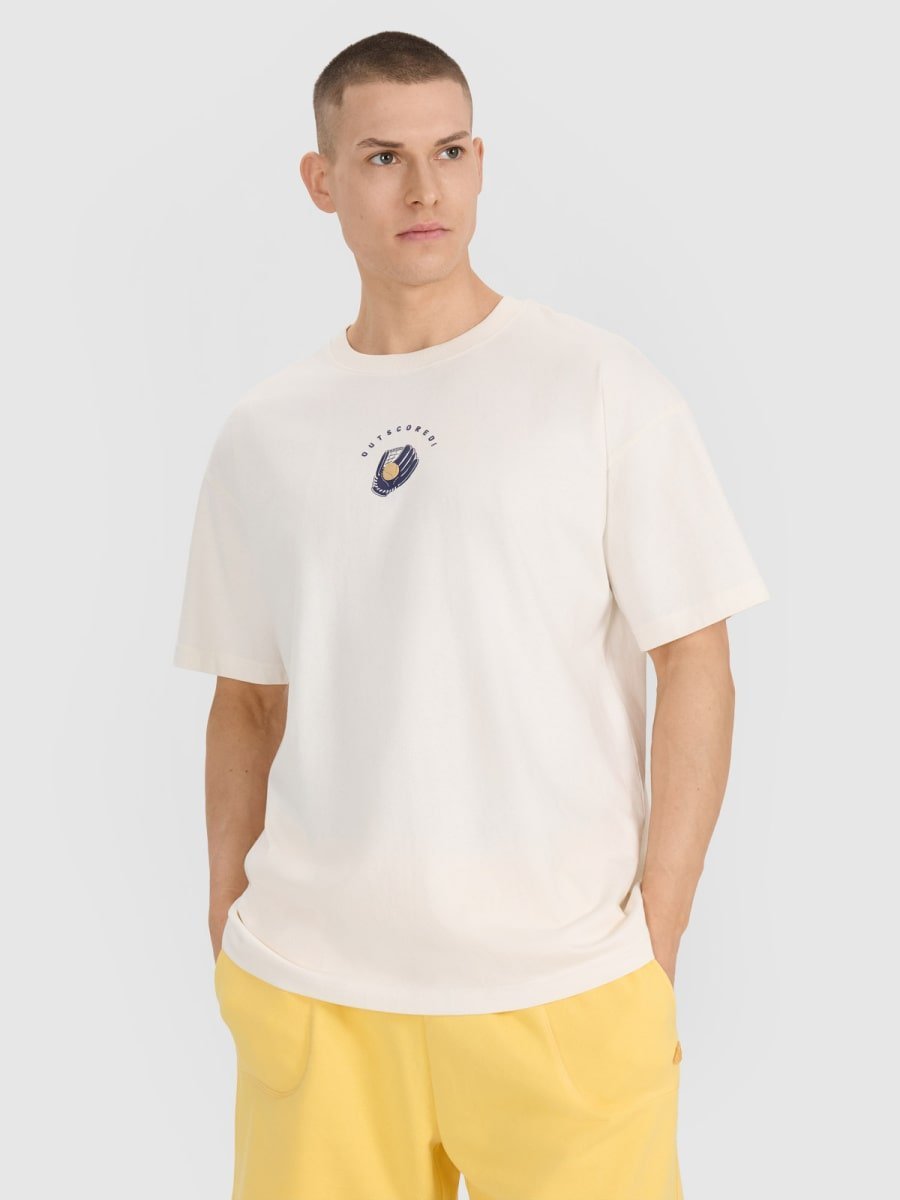 T-shirt oversize z nadrukiem męski 4F 4FRSS25TTSHM2981-11S Biały M