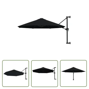 The Living Store Parasol ścienny na metalowym słupku - 300 cm - czarny - Parasol - Parasole ogrodowe - miniaturka - grafika 1