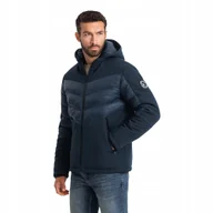 Kurtki męskie - Pikowana kurtka męska z łączonych materiałów granatowa V2 OM-JALP-0172 M - miniaturka - grafika 1