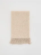 Czapki damskie - Reserved - Prążkowany szalik z frędzlami - kremowy - miniaturka - grafika 1