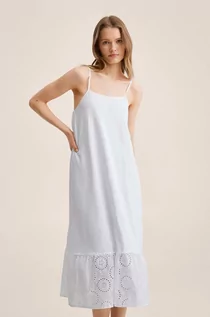 Sukienki - Mango sukienka bawełniana Dina kolor biały midi prosta - grafika 1