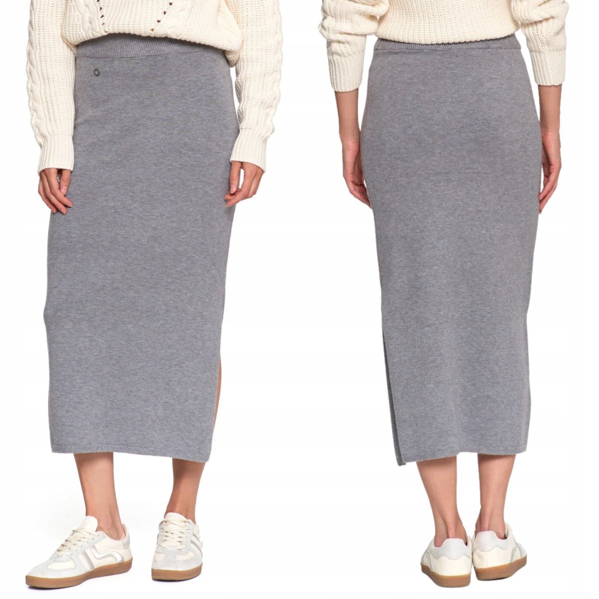 SPÓDNICA DAMSKA SWETERKOWA MIDI ROZCIĘCIE ELEGANCKA WYGODNA MORAJ XXL/3XL GREY
