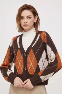 Pepe Jeans kardigan z domieszką wełny Eliot kolor brązowy - Swetry damskie - miniaturka - grafika 1