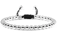 Bransoletki - Sznurkowa bransoletka ze srebrnymi kuleczkami na czarnym sznurku - miniaturka - grafika 1