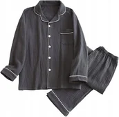 Piżamy damskie - Bawełniana Piżama Męska Dwuczęściowa Na Guziczki Z Długim Rękawem Szary M - miniaturka - grafika 1