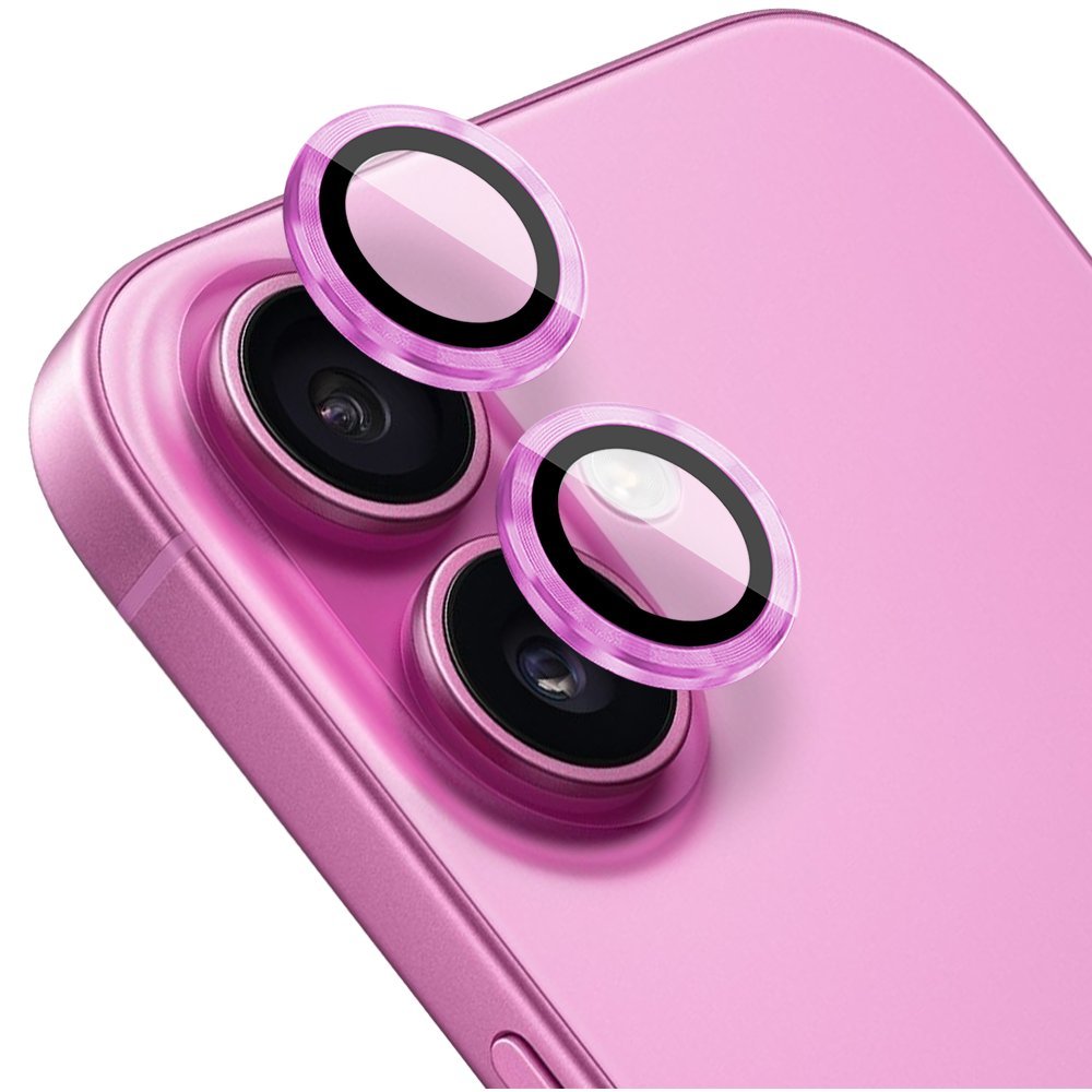 Osłona aparatu, szkło 9H do iPhone 16, 1 zestaw, różowa
