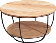 Ławy i stoliki kawowe - WOHNLING stolik kawowy 60x34,5x60 cm akacja lite drewno / metal stolik rozkładany, designerski okrągły stolik do salonu, stolik industrialny brązowy, stolik z półką - miniaturka - grafika 1