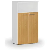 Szafy biurowe - Szafa biurowa kombinowana PRIMO WHITE, drzwi na 3 poziomach, 1434 x 800 x 420 mm, biały/buk - miniaturka - grafika 1