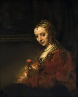 Plakaty - Galeria Plakatu, Plakat, Woman with a Pink, Rembrandt, 21x29,7 cm - miniaturka - grafika 1