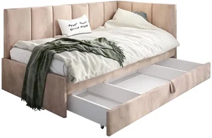 Łóżko młodzieżowe AURA 2 80x200 beżowe z tapicerowanym panelem L i szufladą MKPOL - Łóżka dla dzieci i młodzieży - miniaturka - grafika 1