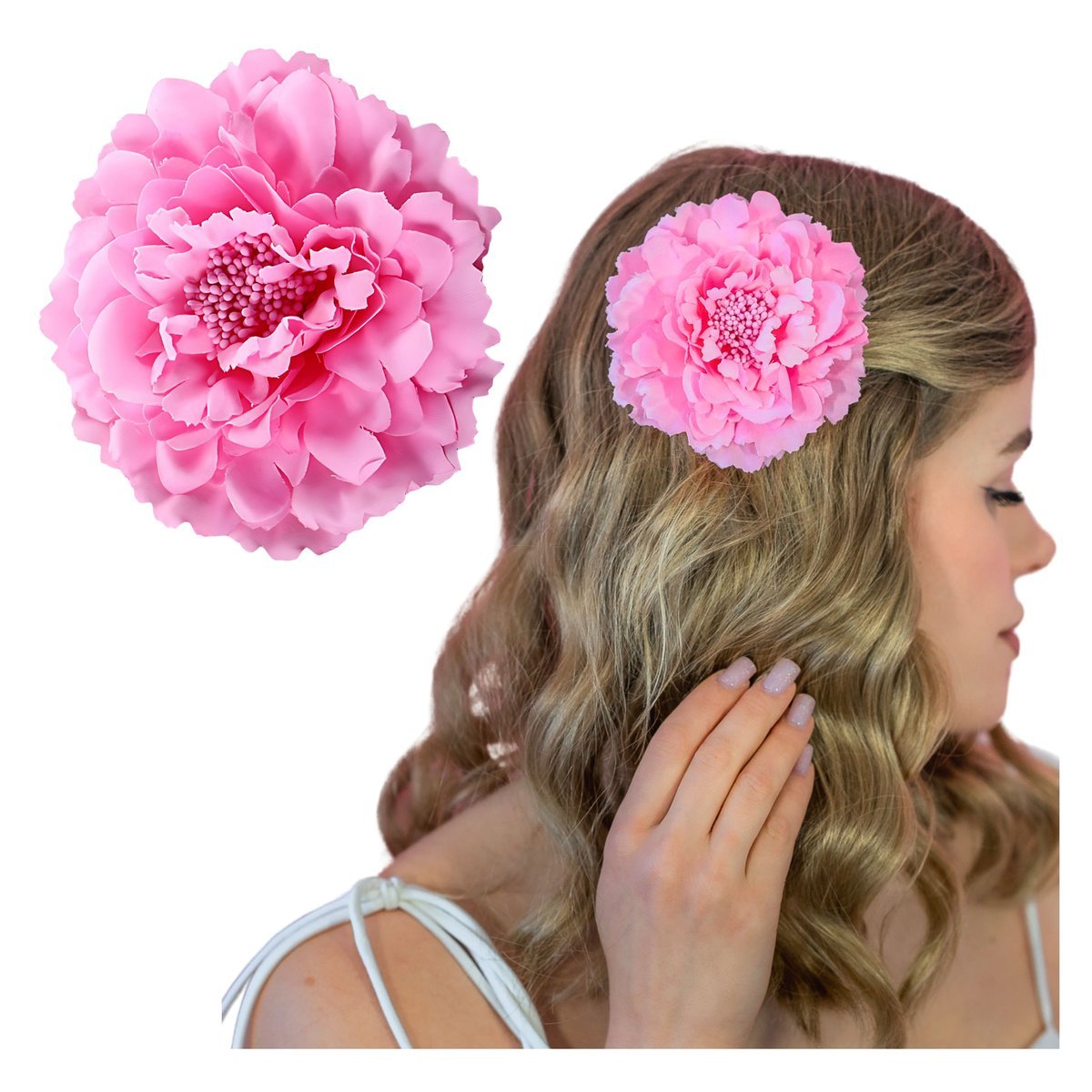 Spinka do Włosów Różowa Duża Kwiat Piwonia Wsuwka Lekka i Efektowna