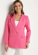 Marynarki i żakiety damskie - Ciemnoróżowa Marynarka Dwurzędowa z Biżuteryjnymi Guzikami Teudosia - miniaturka - grafika 1
