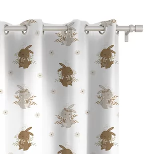 Zasłona dla dzieci BUNNY BLISS wzór D245 | zajączki w kwiatuszkach 150 x 150 cm tkanina standard - Firany i zasłony dla dzieci - miniaturka - grafika 1