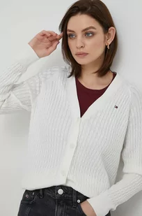Tommy Hilfiger kardigan bawełniany kolor biały lekki - Swetry damskie - miniaturka - grafika 1