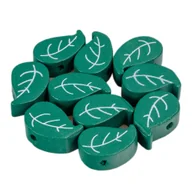 Dekoratorstwo - Drewniane koraliki LIŚĆ liście 12x20mm ciemny zielony 10szt. - miniaturka - grafika 1