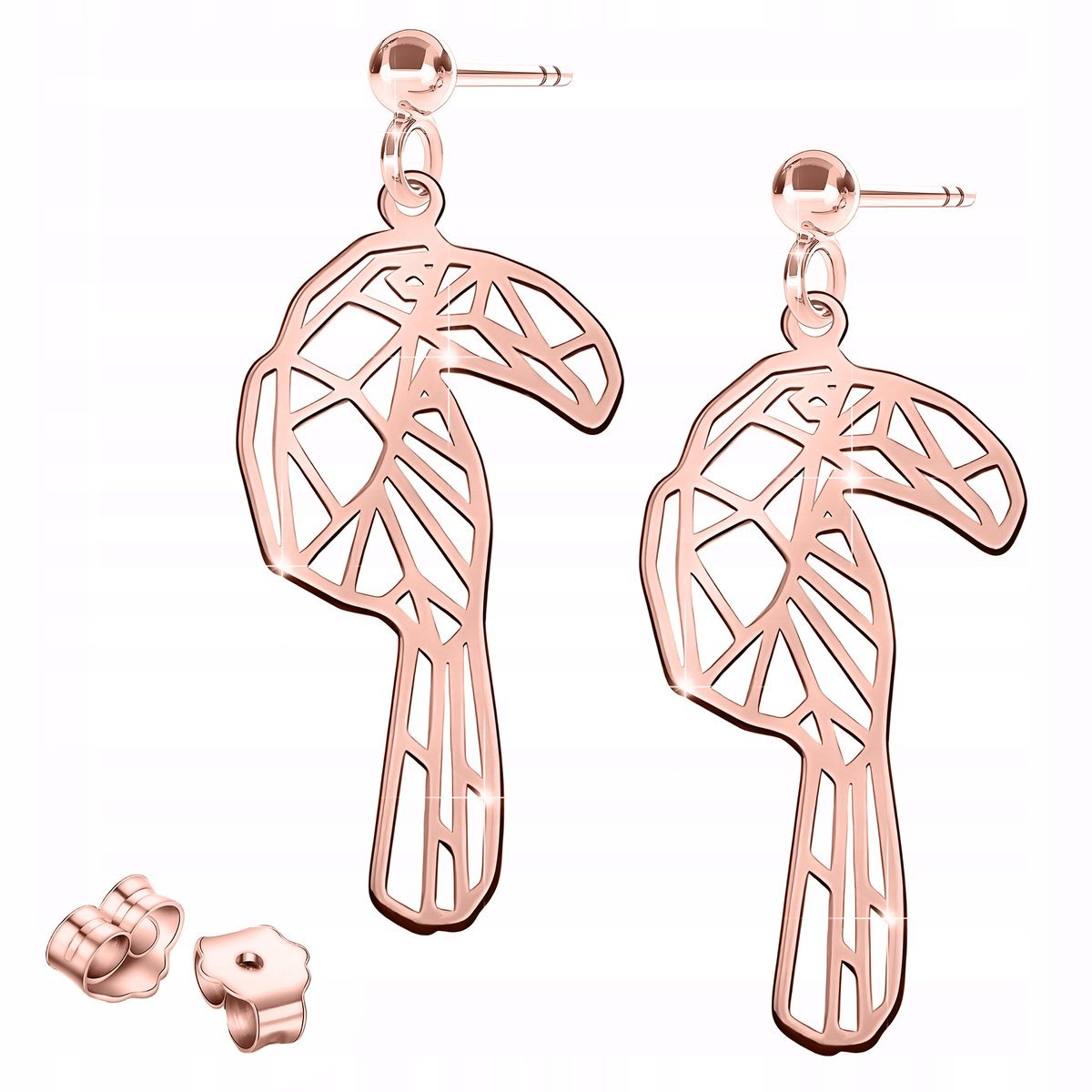 Kolczyki Pozłacane z Ptakiem Blaszka Ażurowa Rajski Ptak Tukan SREBRO 925