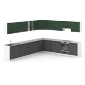 Meble kuchenne - Kuchnia modułowa 6.8m nowoczesna narożna biała butelkowa zieleń szary mat - miniaturka - grafika 1