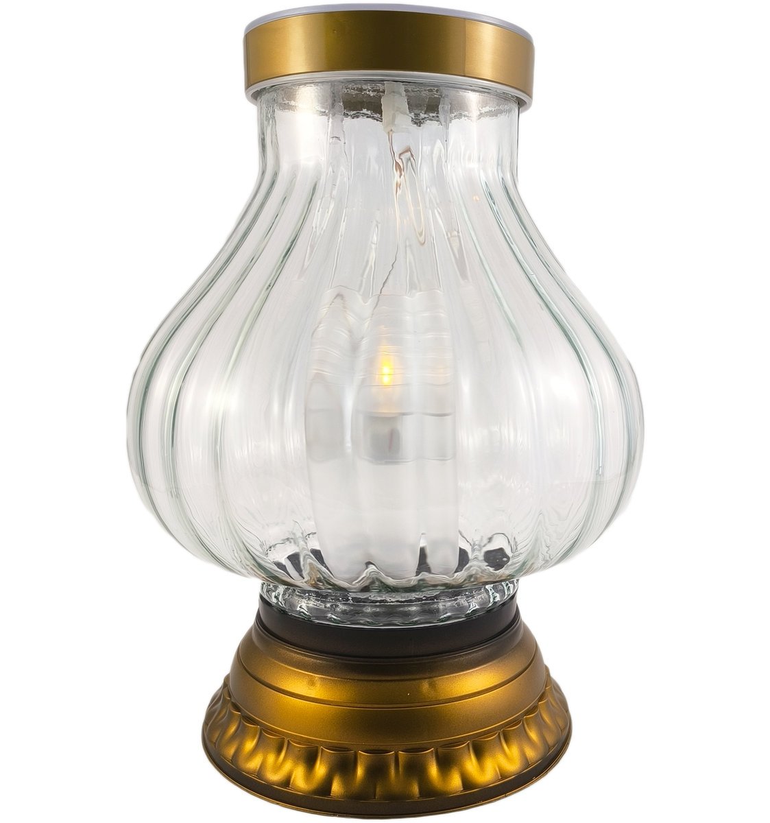 Duży znicz solarny lampion szklany fotowoltaiczny LAMPA złoty